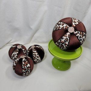 Decorative Velvet & Leopard Balls with Jewelry, Set of 4 Brown Velvet Balls